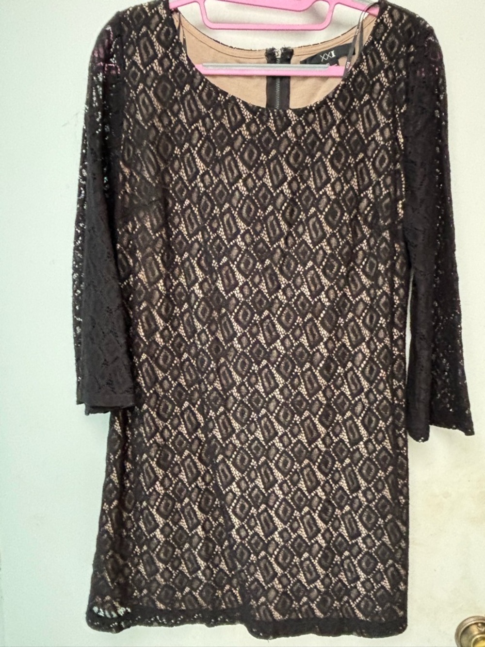 Forever 21 Black Lace Midi Dress with Nude Lining